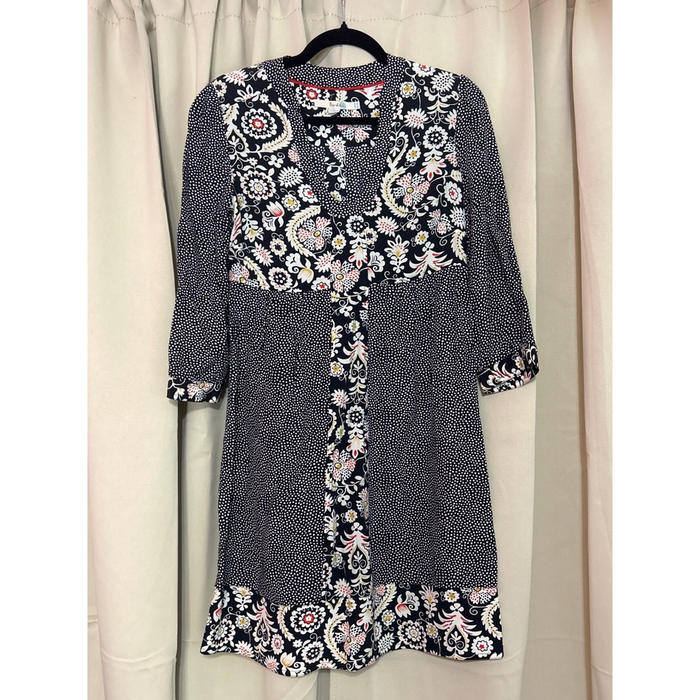 Boden Dress 2R Mixed Floral Polka Dot Print‎ V-Neck 3/4 Sleeve WW096